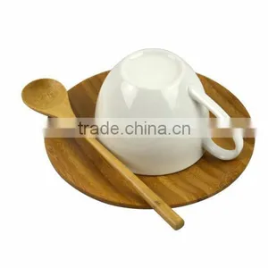 DT031/ Stainless Steel Holder,Ceramic Cup,Bamboo Plate and Spoon Coffee & Tea Set thumbnail-3