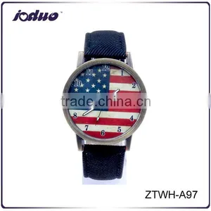 Fashion Leather American Flag Watch For Men thumbnail-1