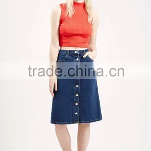 Girls Knee Length Denim Skirt Open Front Button Front Midi Length Skirt thumbnail-2