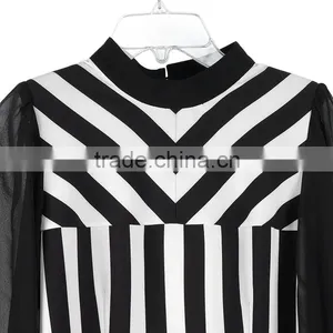PRETTY STEPS 2016 High End Fashionable Black and White Svertical Striped Blouse Shirts for Women thumbnail-5