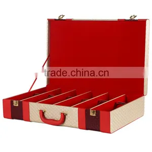 Chinese Factories Wholesale Custom High-grade PU Leather 6 Slot Wine Champagne Boxes, Red Gift Box thumbnail-1