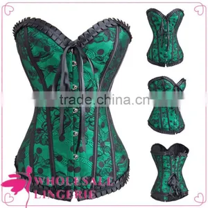 Women Fashion Lace Brocade Pattern Corset With Polka Dot thumbnail-1