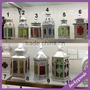 LDJ558 New Arrival Window Display Antique Candle Lanterns With Color Glass thumbnail-1