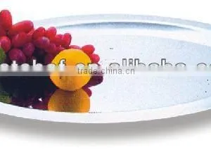 Stainless Steel Oval Mirror Tray With Stackable Golden Handle thumbnail-1