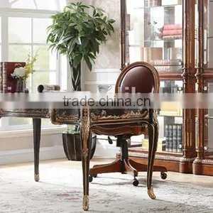 Replicated Office Table With Retro Painting, Noble Classic Wood Carving Reading Table With Chair, Graceful Home Office Furniture thumbnail-2