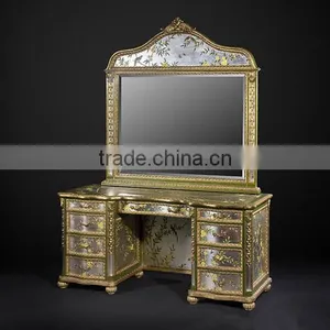 Glorious Wooden Bedroom Furniture, Exquisite Hand Painting Princess Bed With Night Stand, Classical Wood Carved Bedroom Set thumbnail-4
