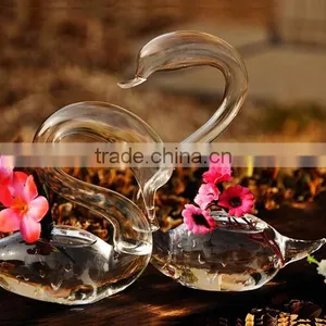Creative Wedding Gift Hydroponic Container Swan Shape Glass Flower Vase thumbnail-1