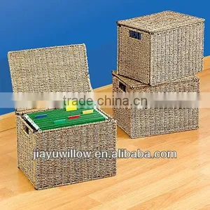 Handle Woven Leter Size Hanging File Box Organizers With Lid thumbnail-1