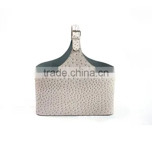 Silver Faux Leather Buckle Handle Magazine & Newspaper Baskets thumbnail-2