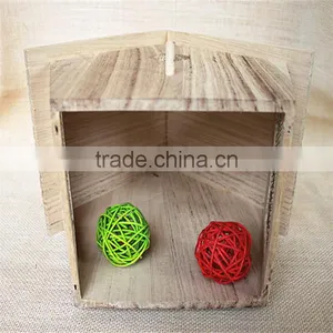 Paulownia Small Wooden Bird Houses Prefabricated Wood Houses Wood Bird House With Round Window thumbnail-2