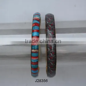 Brass and Resin Bracelets Black With Floral Desing and Blue Combination thumbnail-1