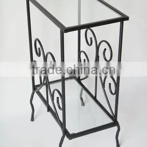 Living Room Scrolled Iron and Glass Magazine Table Sofa Side Table thumbnail-3