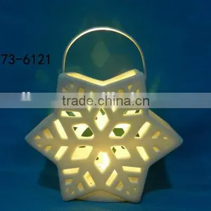 White Bisque Ceramic Christmas Tree Ornaments Wiht Led Light thumbnail-2