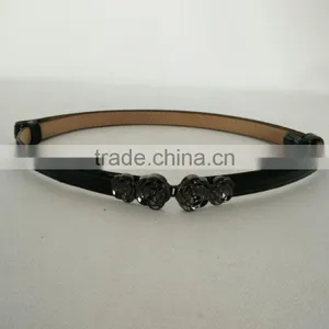 Wholesale Adjustable Flower Pattern Buckle Sex Women Lady Thin PU Waist Belt thumbnail-3