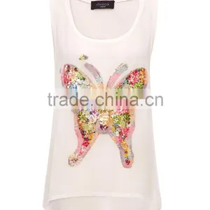 Butterfly Sequins Latest Fashion Blouse Design,fancy Blouse,womens Vest thumbnail-3