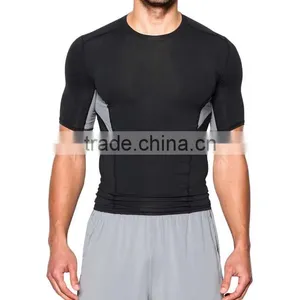 Polyester Spandex Gym Sports Clothing Short Sleeve Black Cheap Wholesale T Shirt thumbnail-3