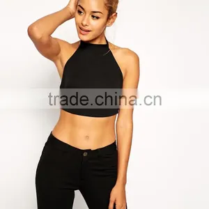 Latest Arrival Open Back Crop Top With Halter Neck In Crepe thumbnail-1
