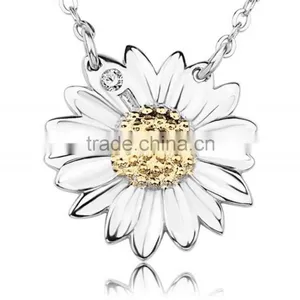 925 Sterling Silver Fashion Jewelry Sunflower Charm Pendant Necklace thumbnail-1