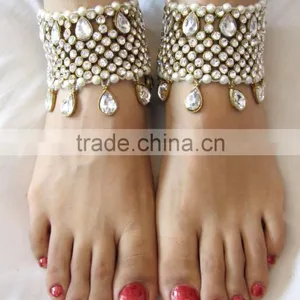 Bridal Crystal Broad Payal ANKLETS Pair Feet Bracelet thumbnail-3