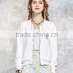 Slim Fit Fancy Printed Custom White Bomber Baseball Jacket for Women thumbnail-2