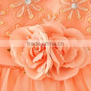 Hot Turkey Wholesale Children Clothes Summer Shiny Performance Dance Dresses Orange One Piece Flower Party Dress Vietnam Dress thumbnail-5