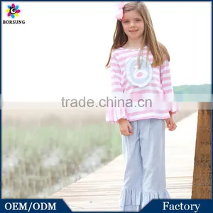 Snowy Swan T-Shirt & Light Blue Ruffle Bottom Pants 100% Cotton Fashion Kids Girls Ruffle Pants Sets thumbnail-1