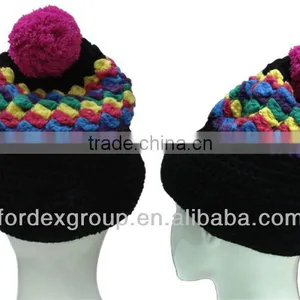 Bobble Beanie Hat With Braided Earflaps and Built-in Headphones thumbnail-1