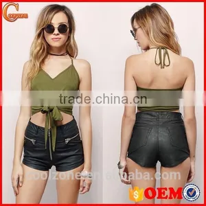 Crop Tops Halter Ladies Crop Top Front Tie Tank Top for Women Wholesale thumbnail-1