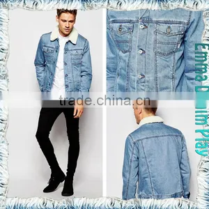 2015 New Style Winter Men's Light Blue Denim Fleece Jackets Coat thumbnail-1