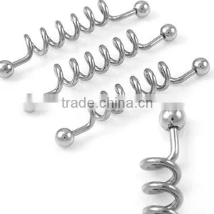 Wholesale New Hot Charm 14G 316L Surgical Stainless Steel Spiral Industrial Barbell Tongue Piercing thumbnail-1