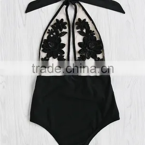 Flower Embroidery Hot Women Transparent Sexy One Piece See Through Swimwear Bathing Suit thumbnail-4