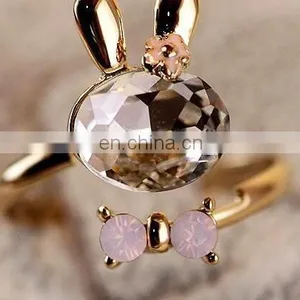 Godbead 17MM Accessories Crystal Rabbit Bow Ring Rhinestone Finger Ring Opening Ring Jewelry thumbnail-5