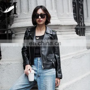 New Design High Quality Custom Sheep Leaher Jacket Black Women Soft Shell Jacket thumbnail-2