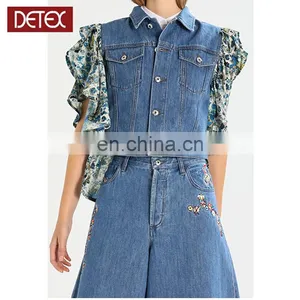 Lotus Leaf Sleeves Cheap Women Denim Jacket thumbnail-2