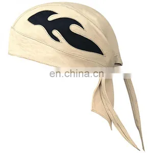 HMB-901G3 LEATHER FLAMES SKULL CAP DURAG HEAD WRAP BANDANA SKULLCAP HATS SCARF thumbnail-1