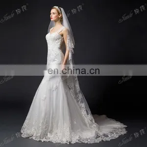 Stunning Lace Appliqued Two Straps Sheer Open Back Chapel Train Lace Mermaid Wedding Dresses 2015 thumbnail-3