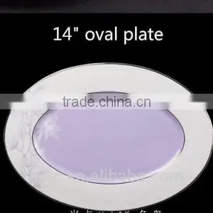 Bone China Oval Plate With Moist Purple Hibiscus thumbnail-1