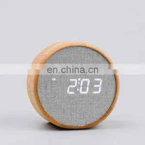 Custom Made Home Decor Amazon Cheep Bedroom Round Personalized Bamboo Wooden Frames Digital Light Clock thumbnail-1