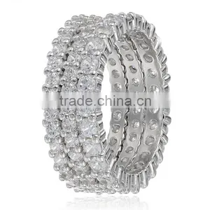Three Sterling Silver Jewelry and Cubic Zirconia Stacking All-Around Wedding Bands thumbnail-3
