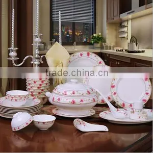 56 Pcs White With Pink Flower Dinner Set thumbnail-1