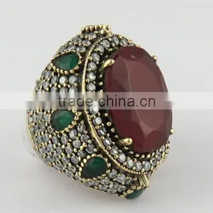 Red Onyx Green Onyx White CZ Ring, Gemtone Silver Jewelry, Oxidized Silver Jewelry thumbnail-1