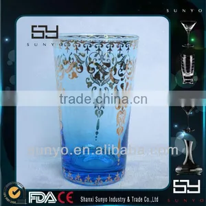 Hand Blown Gold Decal Decorative Colored Drinking Water Glass thumbnail-1
