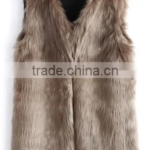 Mid-Length Brown Faux Fur Vest thumbnail-4