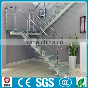 Glass Wood Single Stringer L and U Shape Stairs, Staircase Supplier--YUDI thumbnail-3