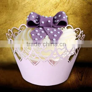 Lovely and Funny Pink Heart Laser Cut Wedding Cake Decoration Paper Wrappers thumbnail-1