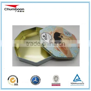 Cosmetic Mask Chocolate Biscuit Octagonal Tin Can / CMYK OEM Metal Box / Recycable Tin Box thumbnail-1