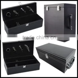 1 Bottle,2 Bottle,6 Bottle Stock Pu Leather Cover Wood Wine Case Wholesale thumbnail-2