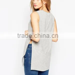 Wholesale Women Apparel Longline Top With Side Split Sleeveless Blouse Patterns thumbnail-3