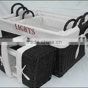 S/6 Half Willow Basket With White Lined and Handle thumbnail-1