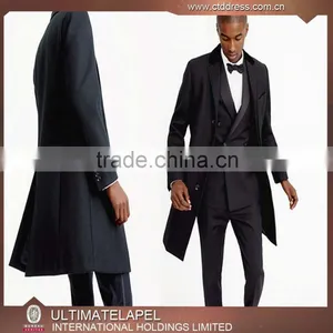 Modern Custom Tailored Black Three Button Long Trench Coat for Man thumbnail-1